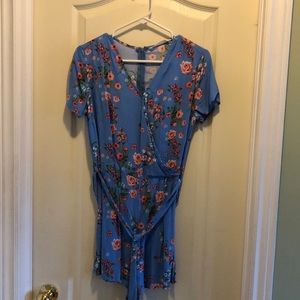 short blue floral romper with zipper back